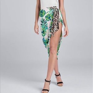 Venus Palm Print Leopard Wrap Skirt Cover up